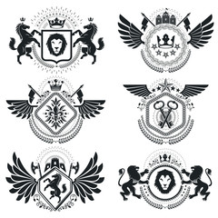 Fototapeta na wymiar Heraldic Coat of Arms, vintage vector emblems. Classy high quality symbolic illustrations collection, vector set.