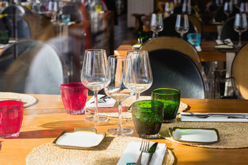 Table setting of outdoor cafe in center of Porto