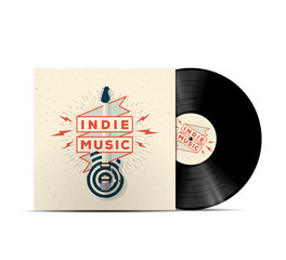Indie Music Vinyl Disc Cover Mockup. Cover for your music playlist. Realistic vector illustration.