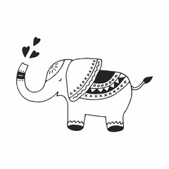 Cute hand drawn nursery poster with elephant in scandinavian style. Monochrome vector illustration