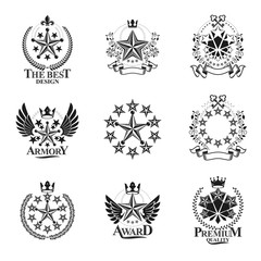 Fototapeta premium Stars emblems set. Heraldic Coat of Arms decorative logos isolated vector illustrations collection.