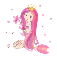 Beautiful little Mermaid vector illustration.