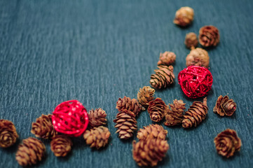 Christmas background cones and decorative balls