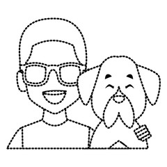 Man with dog cartoon icon vector illustration graphic design