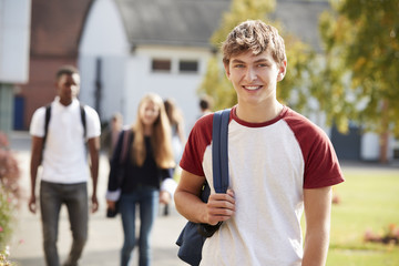 Portrait Of Male Teenage Student Walking Around College Campus