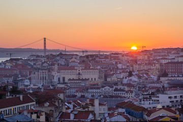 Sunset over bridge of Lisbon