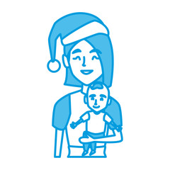 Mom with little baby christmas cartoon icon vector illustration graphic design