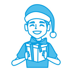 Boy with christmas giftbox icon vector illustration graphic design