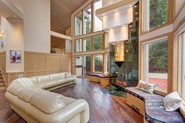 Luxurious master bedroom with vaulted ceiling