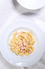 Fusilli pasta cream with salmon