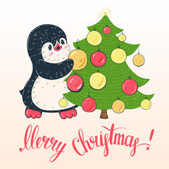 Penguin with Christmas tree
