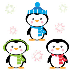 cartoon penguins isolated on white