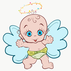 Merry Angel baby with a halo and in a diaper