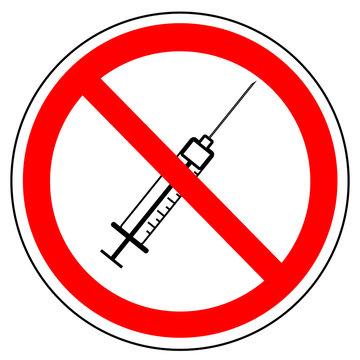 No drugs, prohibition sign of syringe, vector