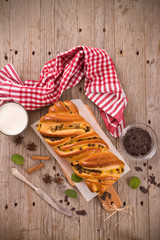 Brioche with chocolate chips.