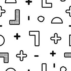 Abstraction of a modern style with a composition of various geometric shapes. Seamless vector illustration. Memphis, retro texture. Fashion 80's 90's. Background for printing.