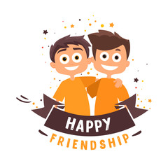 Two friends are hugging. Happy people. Happy friendship day vector 