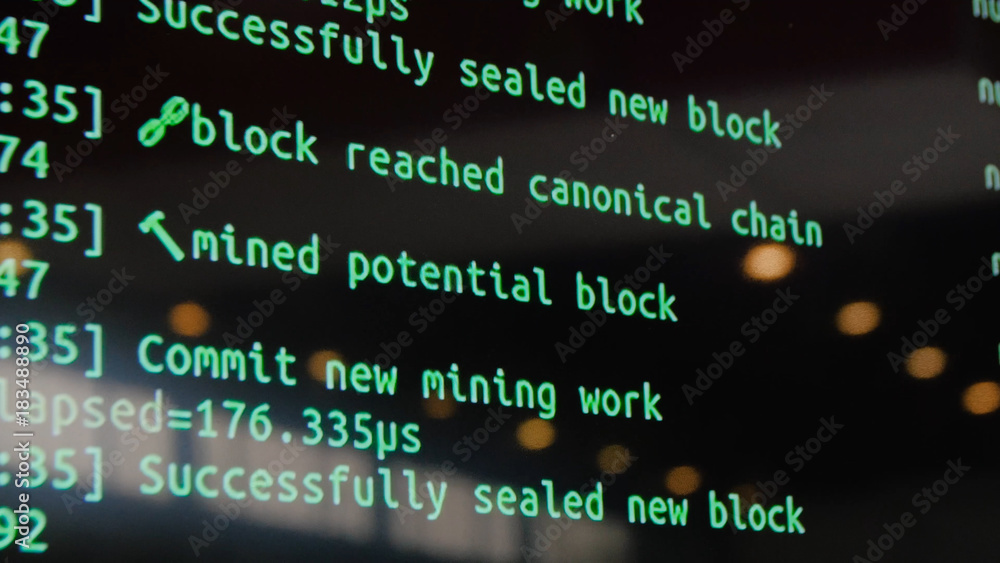 Poster screen with software developer code. screen with crypto code, green digitals. code bitcoin on the mo