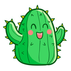 Cute and funny big green cactus smiling happily - vector.