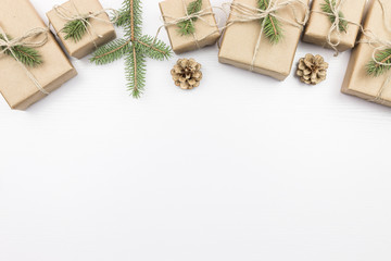 Christmas presents on the white table