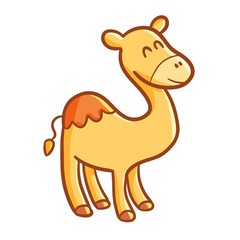 Naklejka na ściany i meble Funny camel desert animal smiling happily - vector.