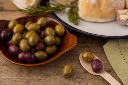 Close up of olives in plate