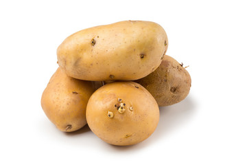 Uncooked fresh potatoes isolated on a white background