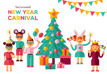 Obraz na płótnie Canvas Children New year 2018 carnival party