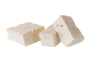soy cheese tofu diced isolated on white background