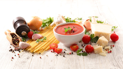 tomato sauce with ingredients for meal