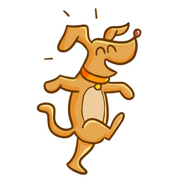 Funny and cute dancing dog smiling happily - vector.