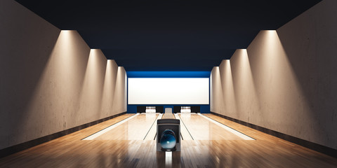 Modern bowling interior. 3d rendering