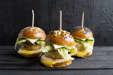 Mini burgers with chicken cutlet.