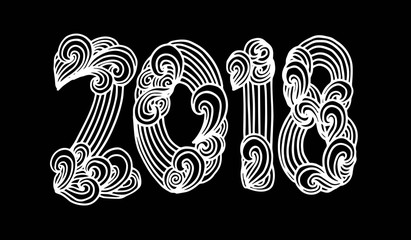 Number 2018 Zentangle. Vector decorative object