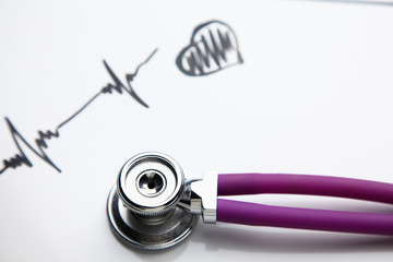 Medical stethoscope on a cardiogram on the desk