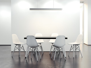 Table with chairs in the office restaurant. 3d rendering
