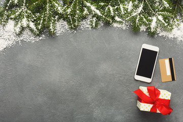 Smartphone, christmas gift and credit card
