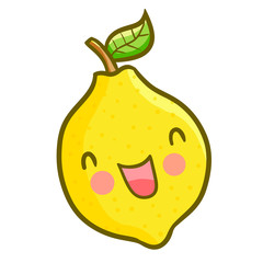 Cute and funny pear smiling happily with leaf - vector.