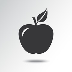 Black apple icon with shadow on gray background. Vector illustration