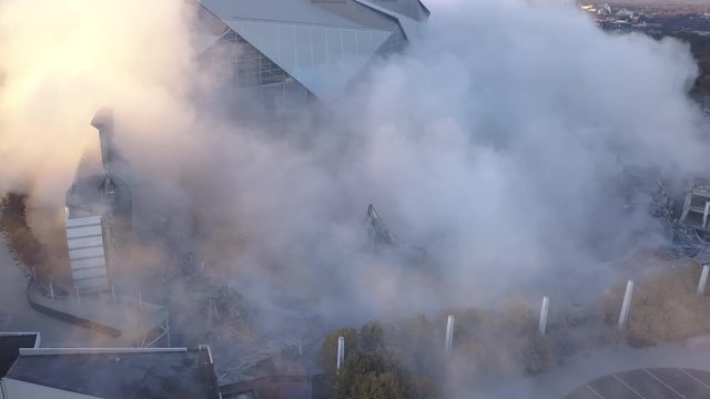 Atlanta Aerial v309 Georgia Dome implosion aftermath birdseye view flying low at sunrise 11/17