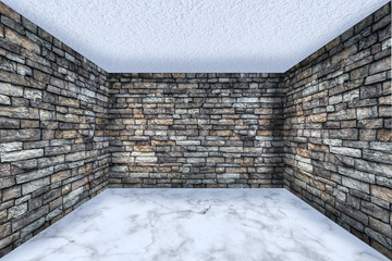 Gray stone walls panels and marble floor empty spacious room interior background