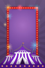 Naklejka premium Vector template for holiday with a tent and fireworks. Carnival and fun.