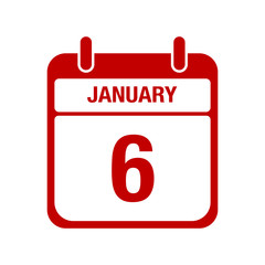 6 January calendar red icon