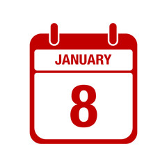 8 January calendar red icon