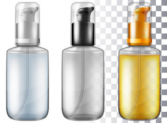 Cosmetic bottle with dispenser pump. Vector illustration with smart transparencies.