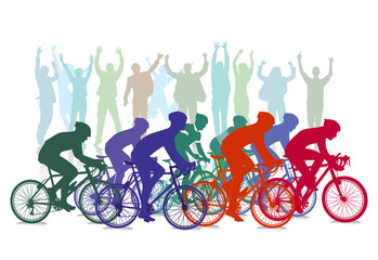 Naklejka premium Radrennen Wettbewerb mit Zuschauern, illustration