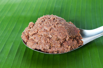 shrimp paste on banana leaf popular ingredient in south of thailand