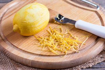 Lemon peel on a cutting board