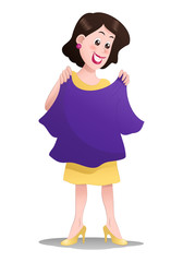 shopping woman pick cloth on isolated