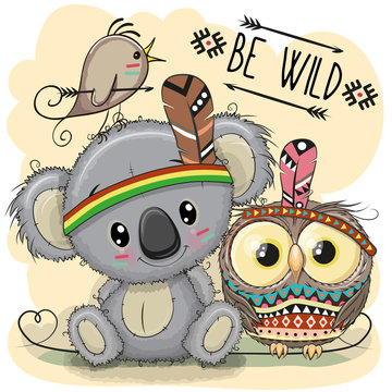 Cute Cartoon tribal Koala and owl